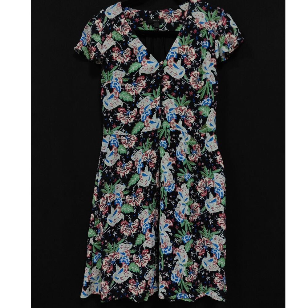 J.Crew Floral Print Dress Short Sleeve V-Neck Knee Length Women Size 0